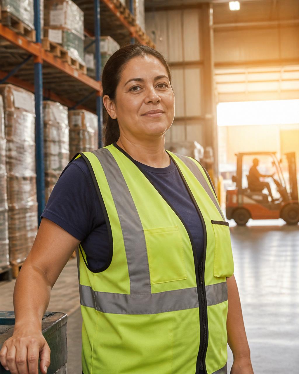 Warehouse worker in a hi-vis vest on the distribution floor